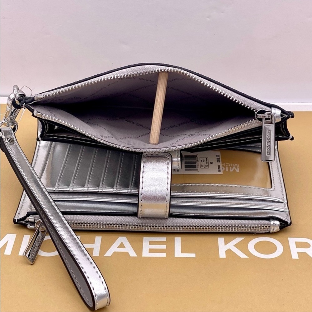 New Michael Kors Jet Set Travel Large Embellished Logo Wristlet Black - Picture 6 of 10